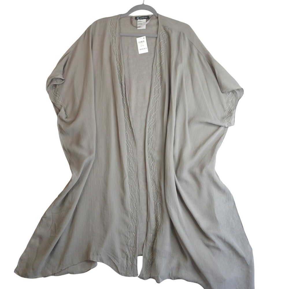 INC Sheer Ethereal Beaded Kimono Cardigan Womens O/S Charcoal Gray Boho Cover Up